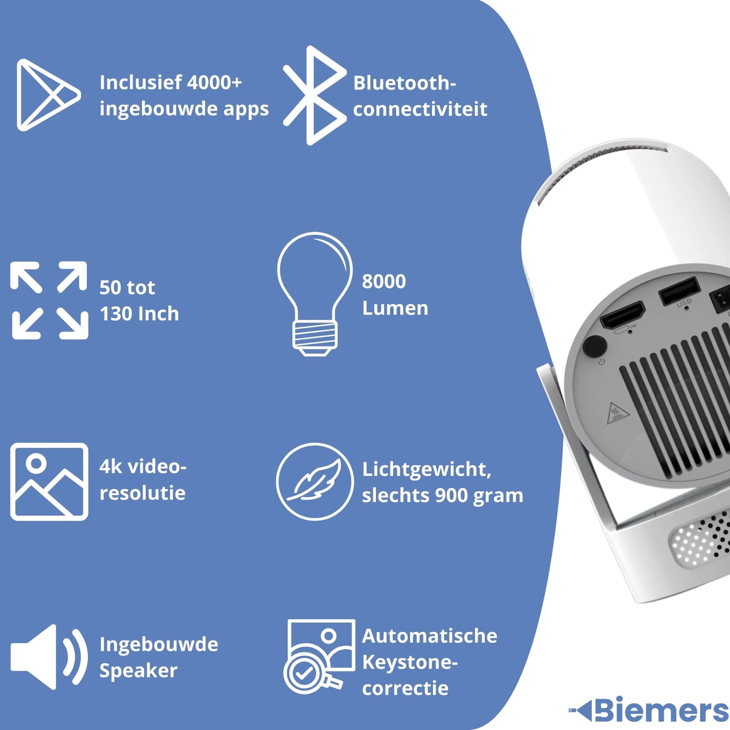 Biemers™ Stereo - 180° Draagbare Projector met WiFi