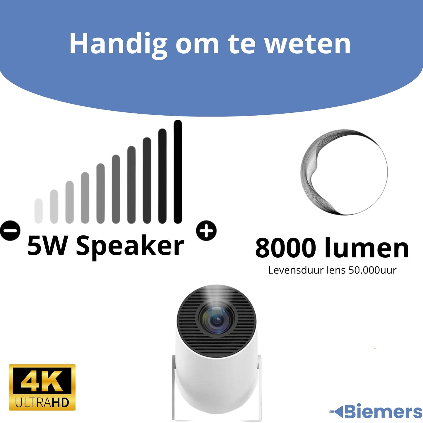 Biemers™ Stereo - 180° Draagbare Projector met WiFi
