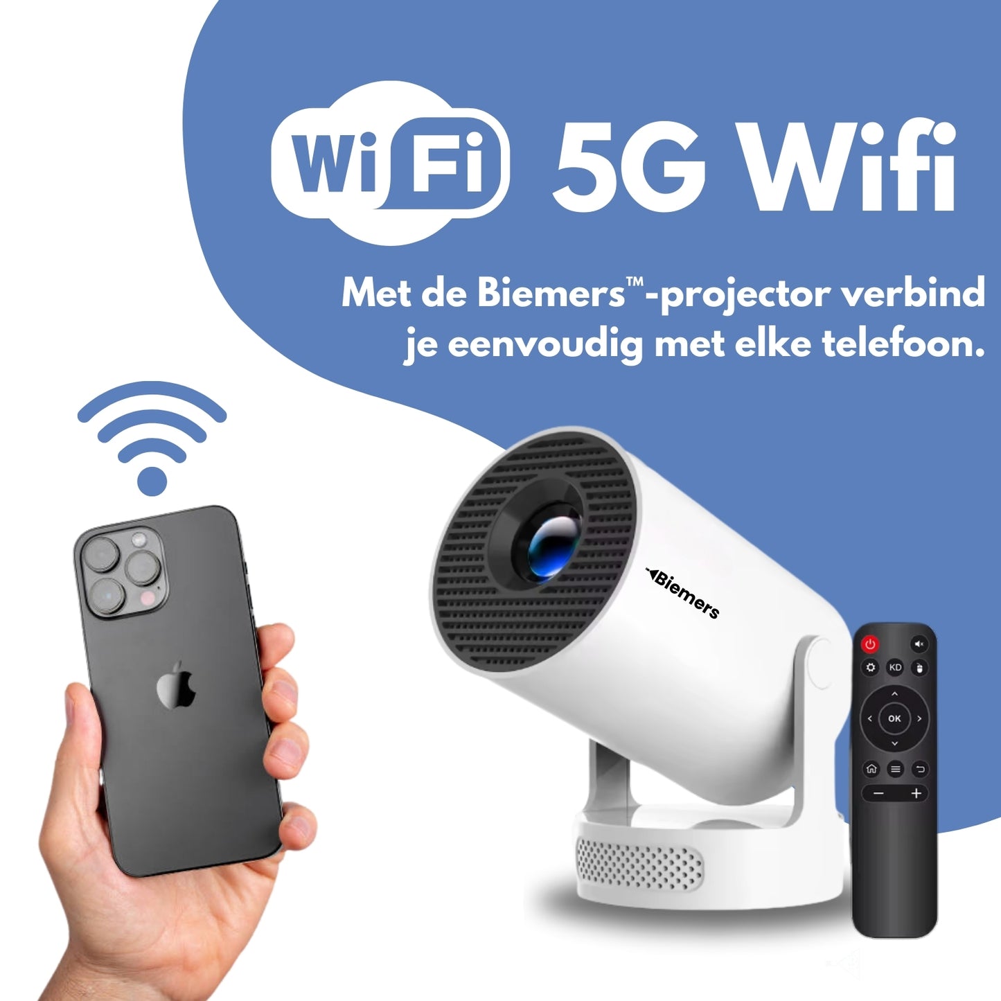 Biemers™ Stereo - 180° Draagbare Projector met WiFi