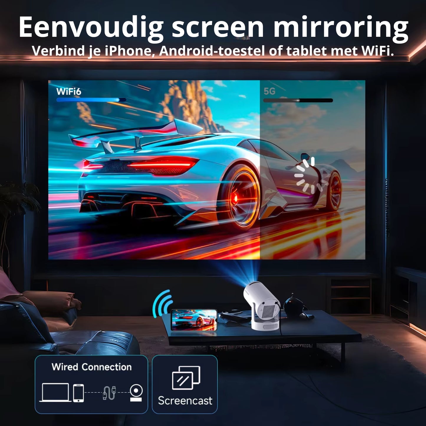 Biemers™ Stereo - 180° Draagbare Projector met WiFi