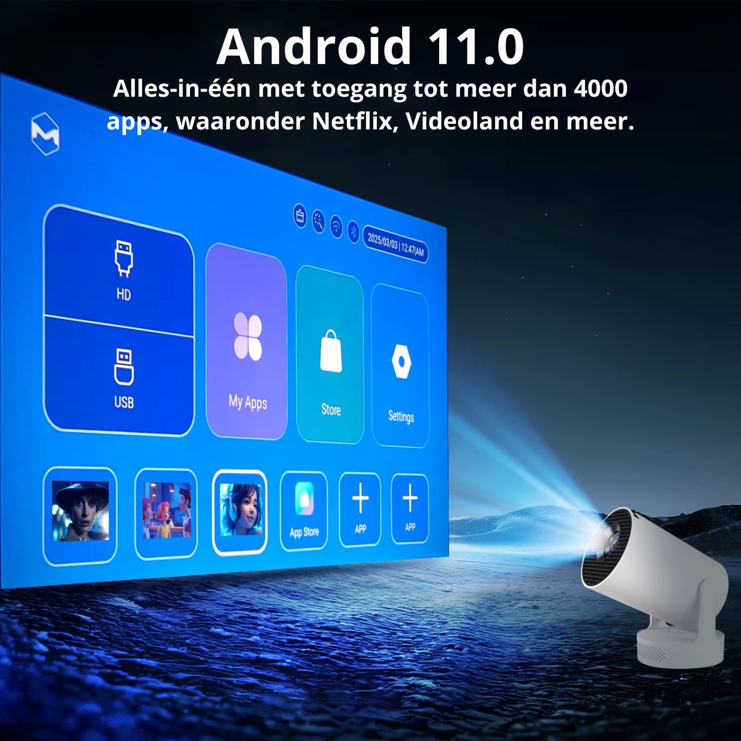 Biemers™ Stereo - 180° Draagbare Projector met WiFi