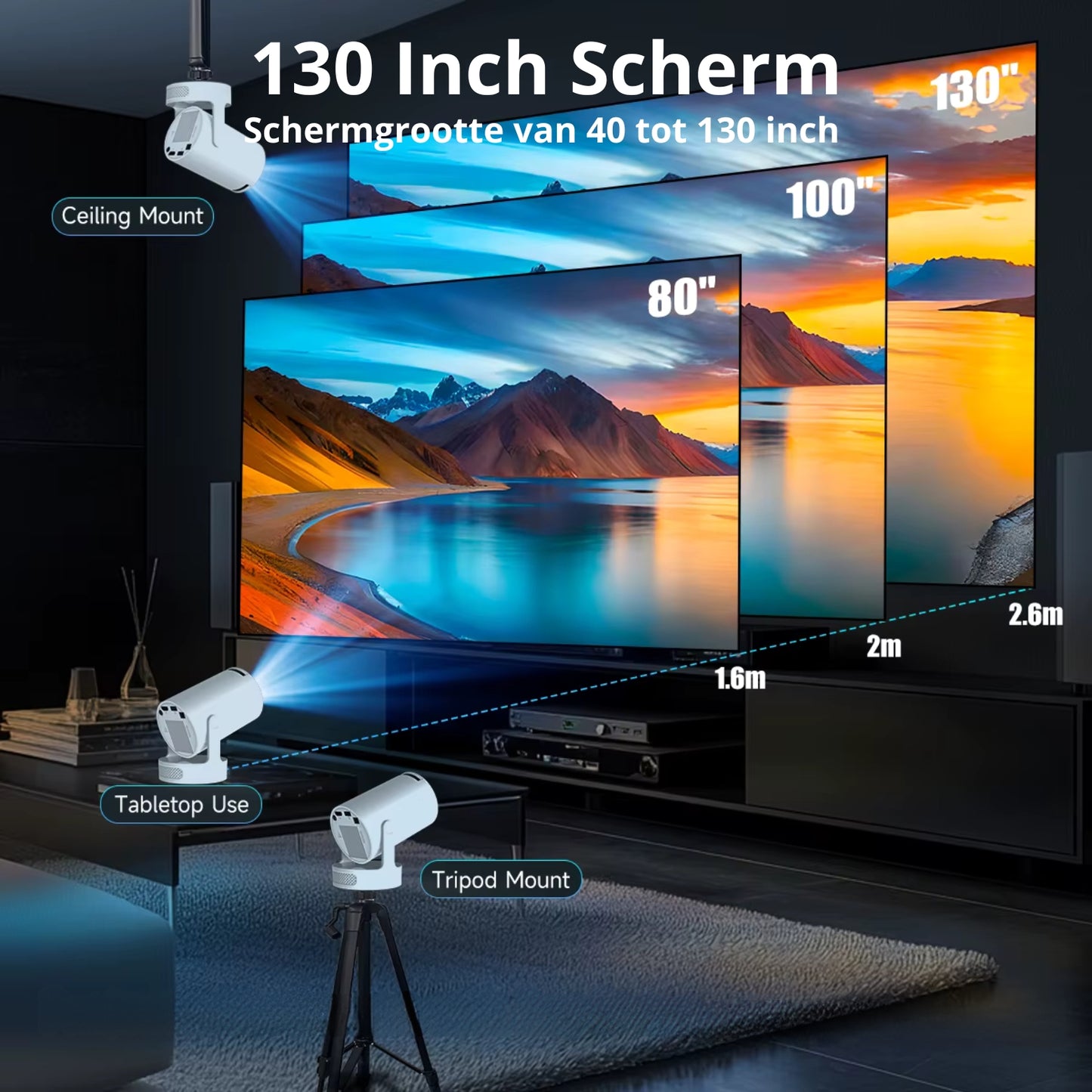 Biemers™ Stereo - 180° Draagbare Projector met WiFi