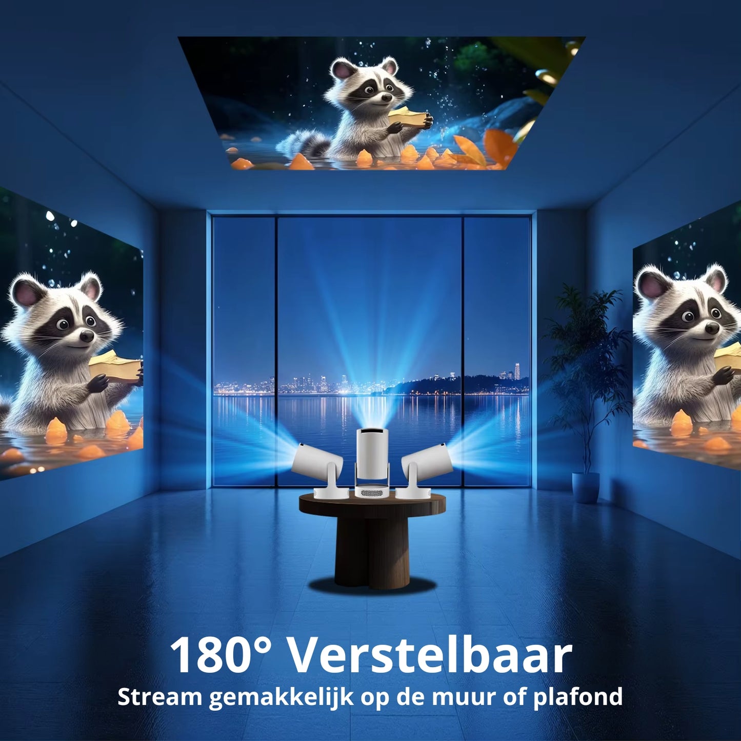Biemers™ Stereo - 180° Draagbare Projector met WiFi