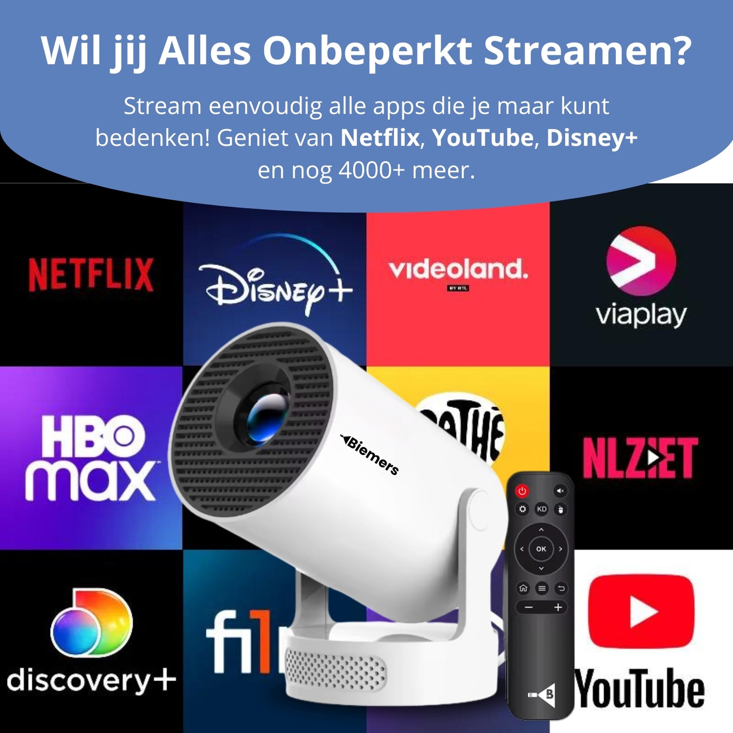 Biemers™ Stereo - 180° Draagbare Projector met WiFi