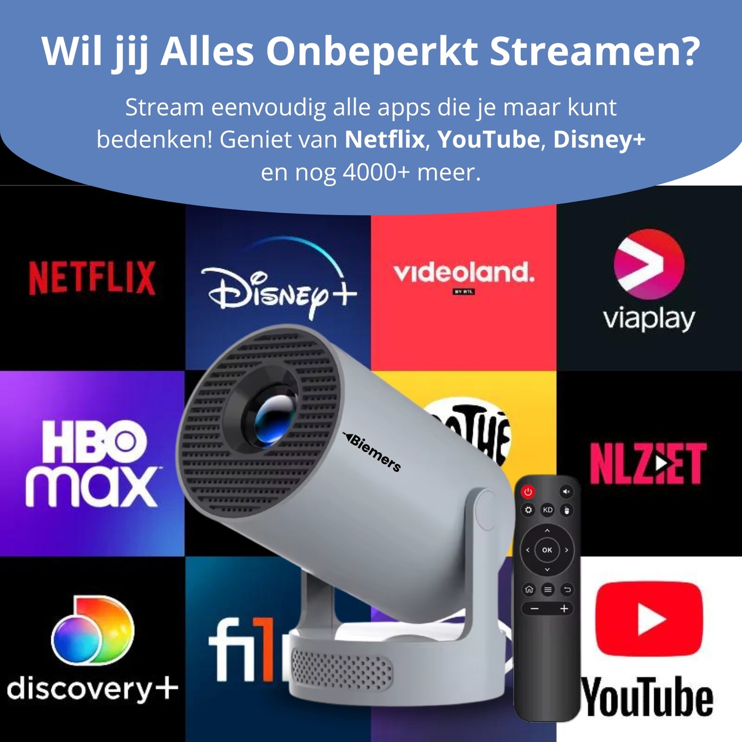 Biemers™ Stereo Special Edition - 180° Draagbare Projector met WiFi