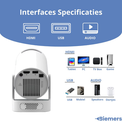Biemers™ Stereo - 180° Draagbare Projector met WiFi